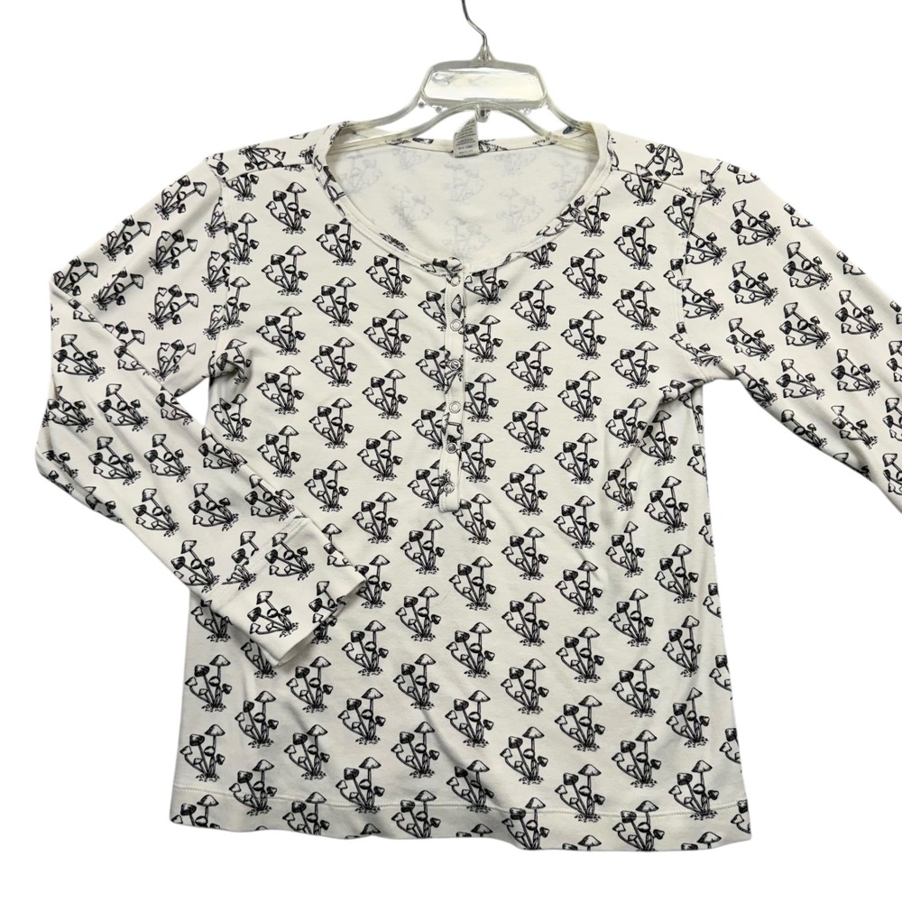 Kate Quinn Henley Top Womens Small Cream Mushroom Organic Cotton Long Sleeve